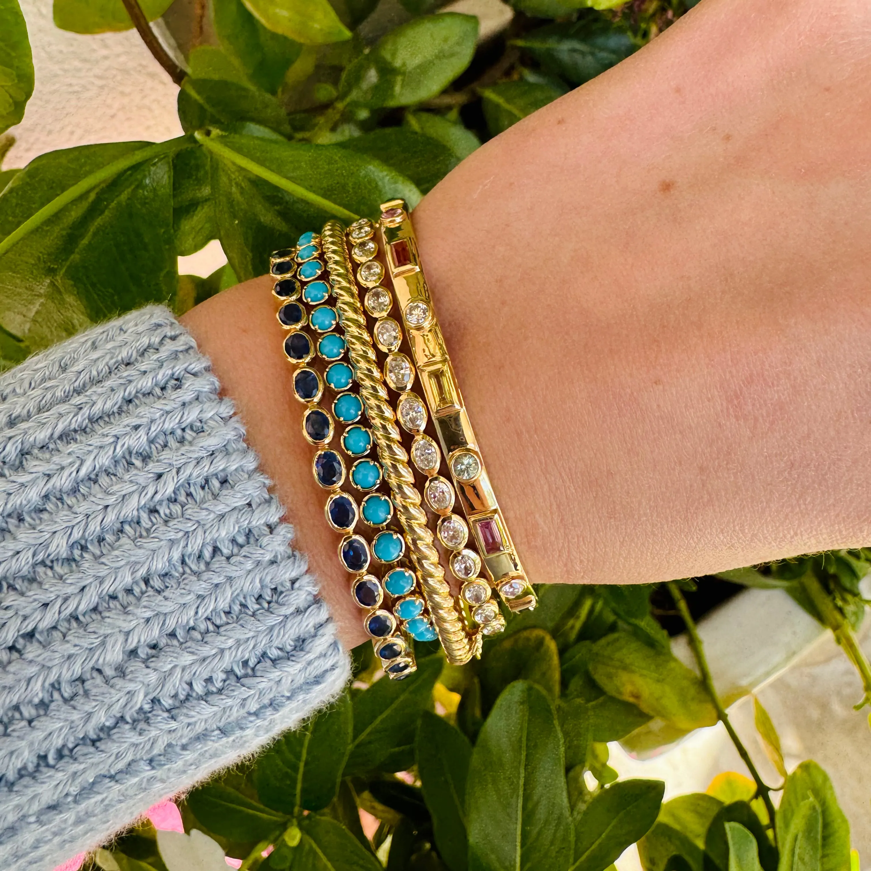 Round Bezel Turquoise Tennis Bracelet