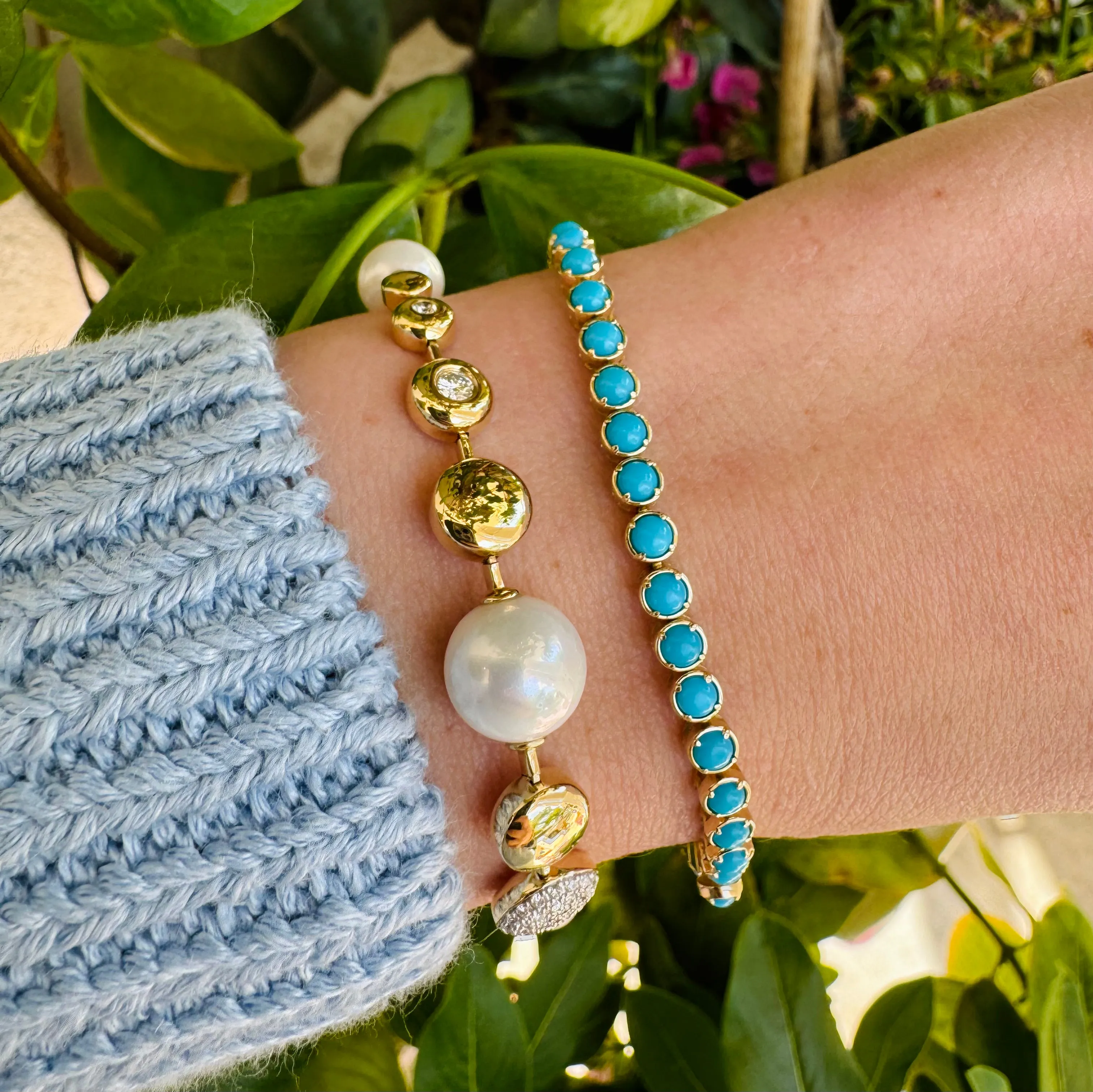 Round Bezel Turquoise Tennis Bracelet
