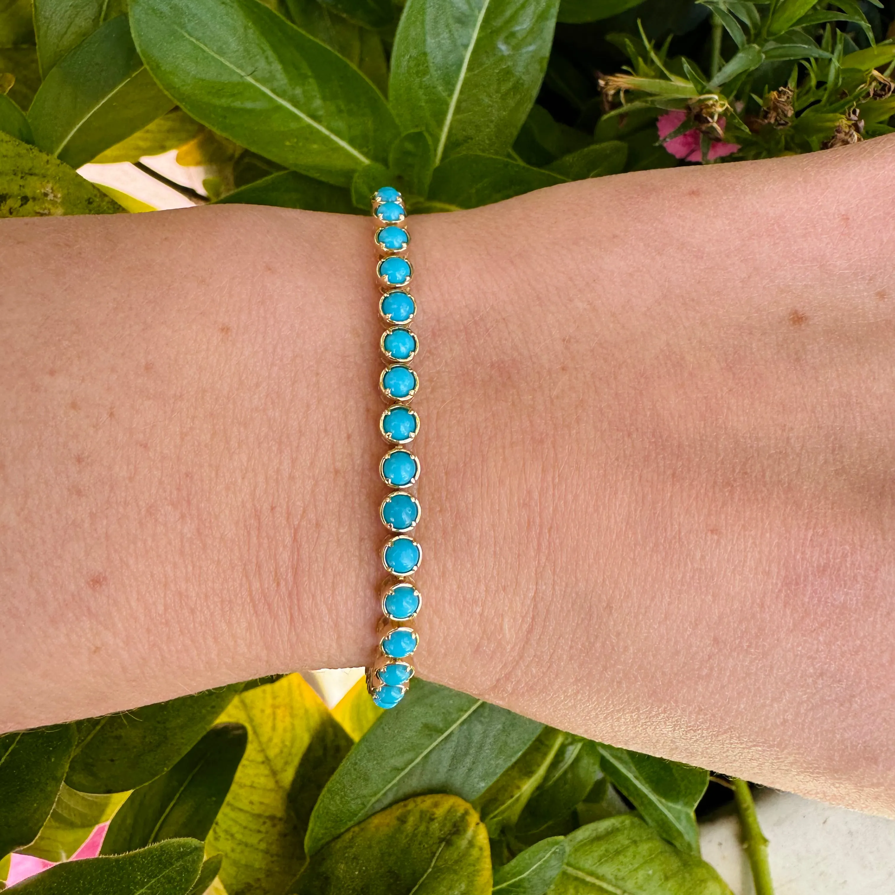 Round Bezel Turquoise Tennis Bracelet