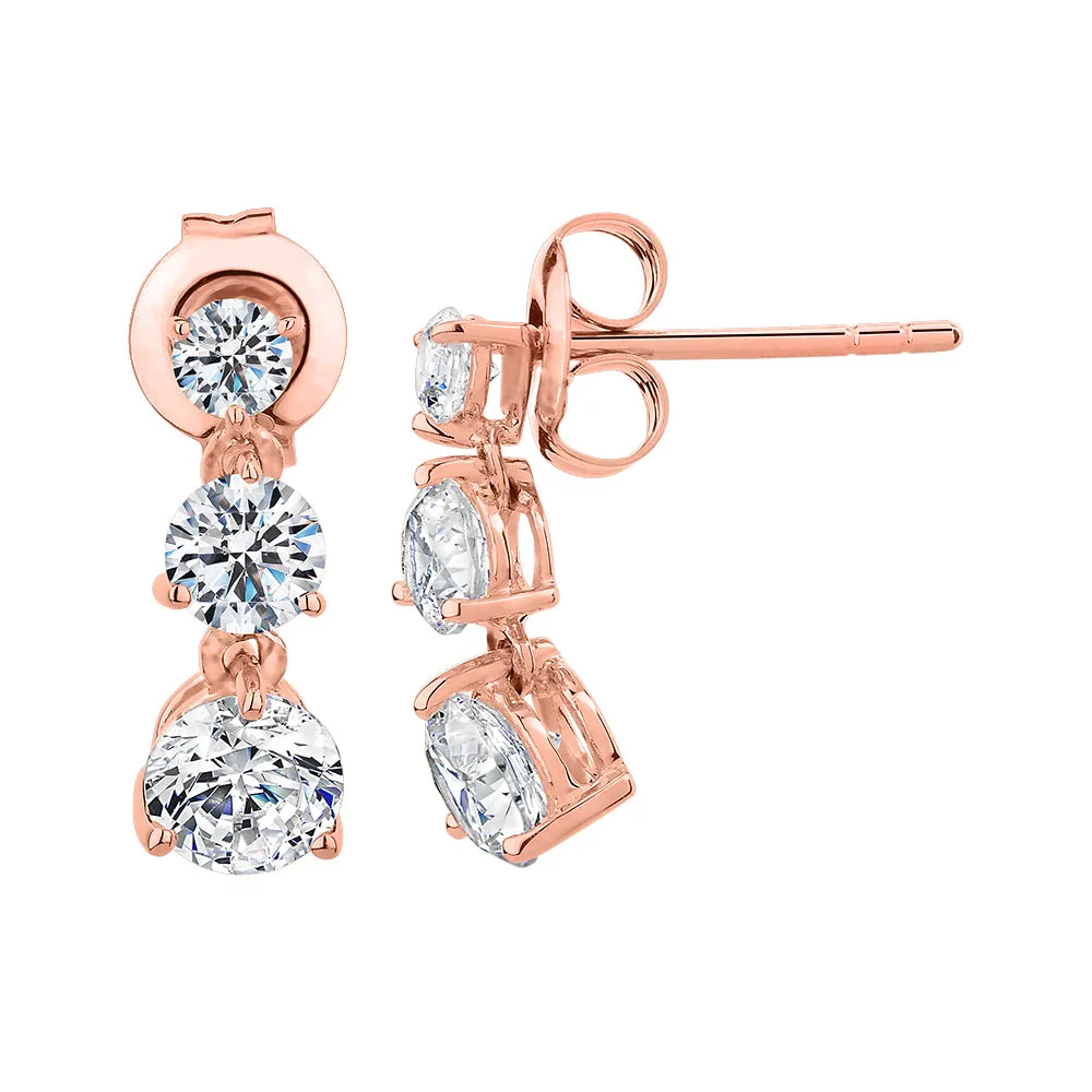 Round Brilliant drop earrings with 1.64 carats* of diamond simulants in 10 carat rose gold