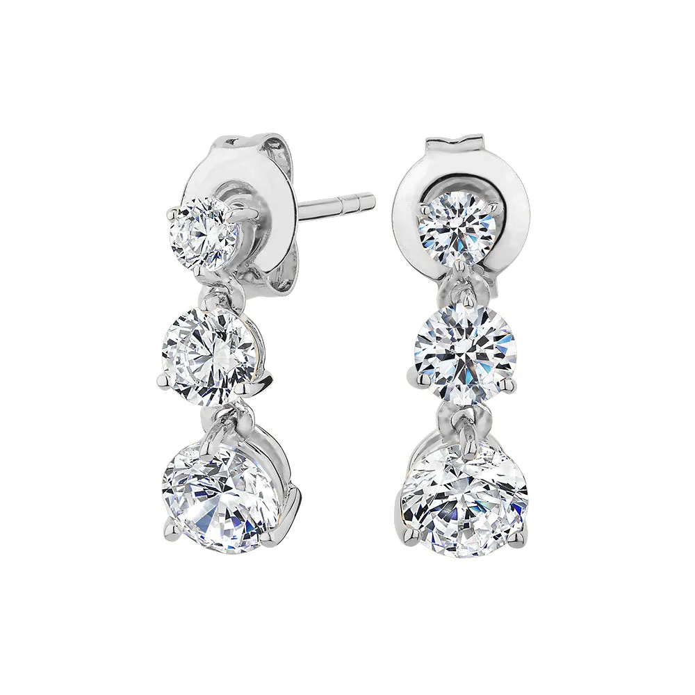 Round Brilliant drop earrings with 1.64 carats* of diamond simulants in 10 carat white gold