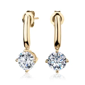 Round Brilliant drop earrings with 3.34 carats* of diamond simulants in 10 carat yellow gold