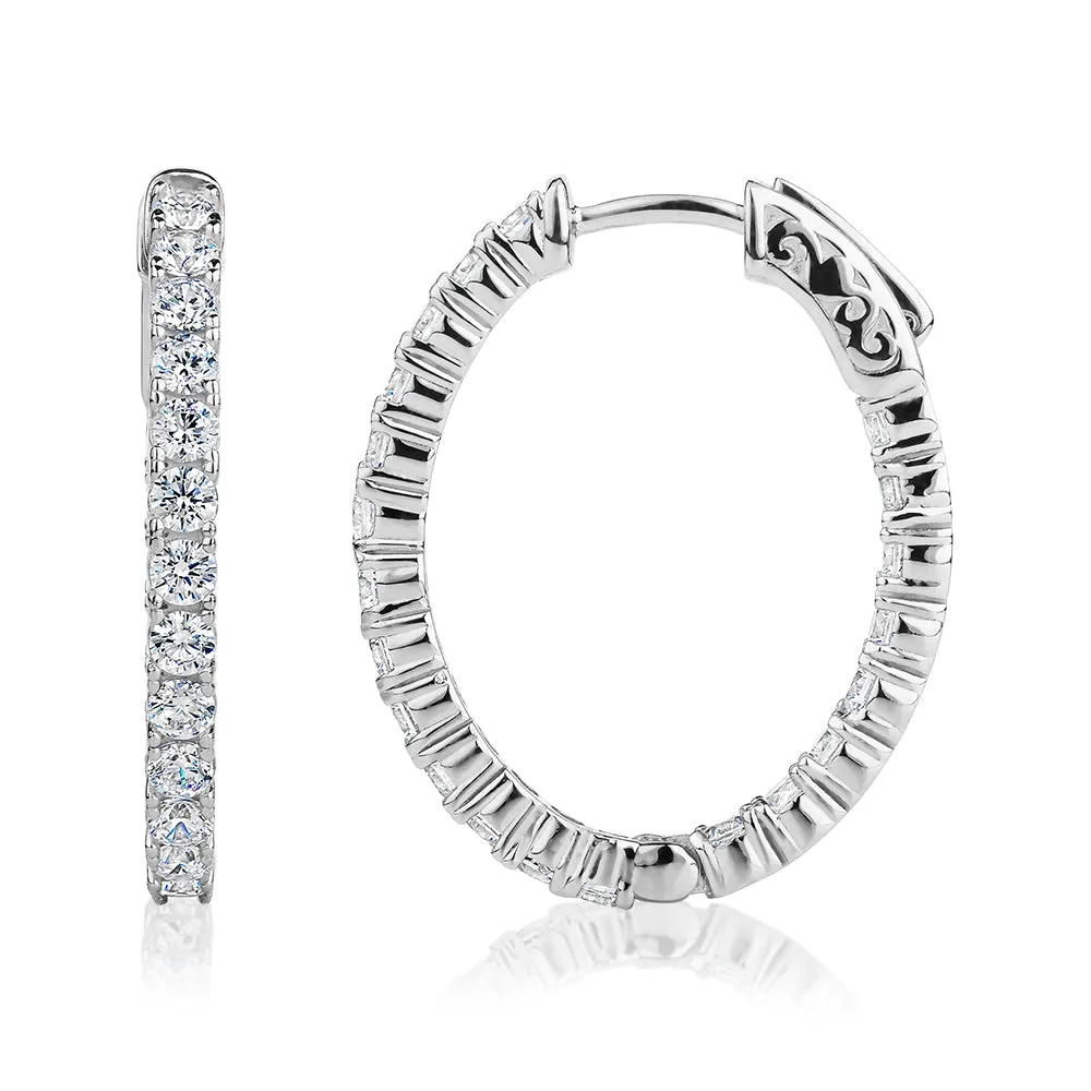 Round Brilliant hoop earrings with 2.52 carats* of diamond simulants in sterling silver