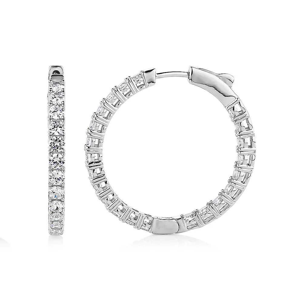 Round Brilliant hoop earrings with 4.84 carats* of diamond simulants in sterling silver