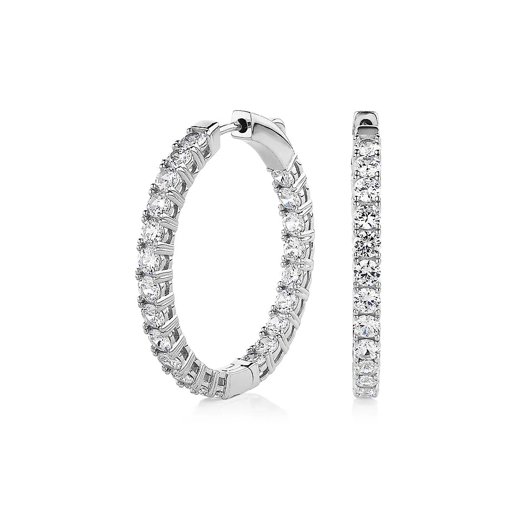 Round Brilliant hoop earrings with 4.84 carats* of diamond simulants in sterling silver