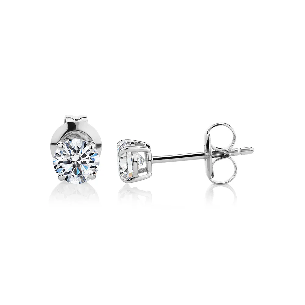 Round Brilliant stud earrings with 0.75 carats* of diamond simulants in 10 carat white gold