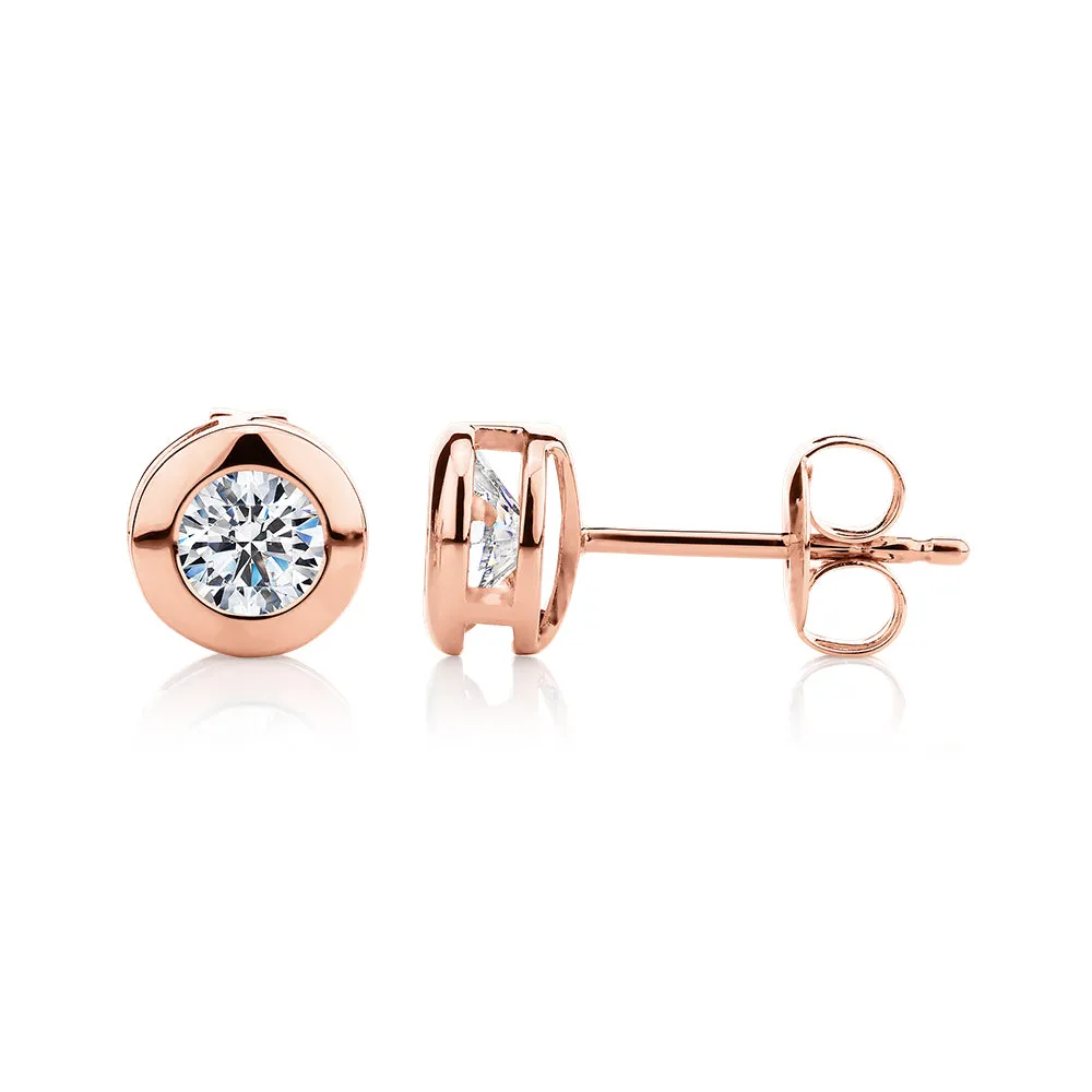 Round Brilliant stud earrings with 1 carat* of diamond simulants in 10 carat rose gold