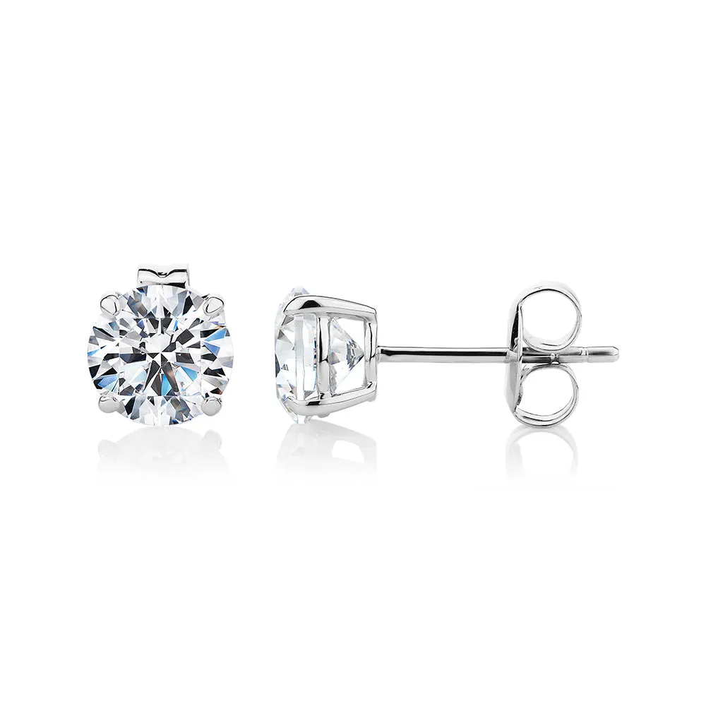 Round Brilliant stud earrings with 2 carats* of diamond simulants in 10 carat white gold