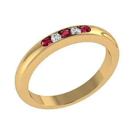 Ruby and Diamond Ring 14K Yellow Gold Band
