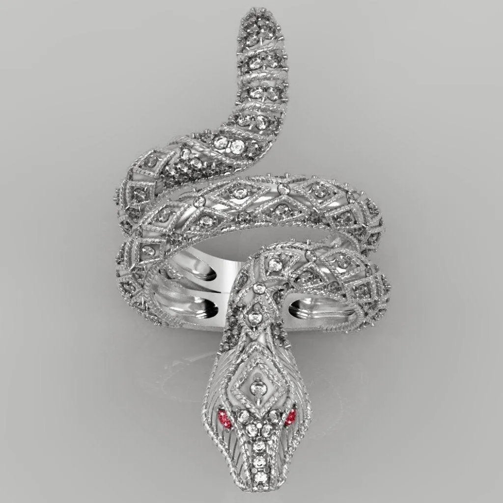 Ruby and Diamond Snake Ring 14K White Gold