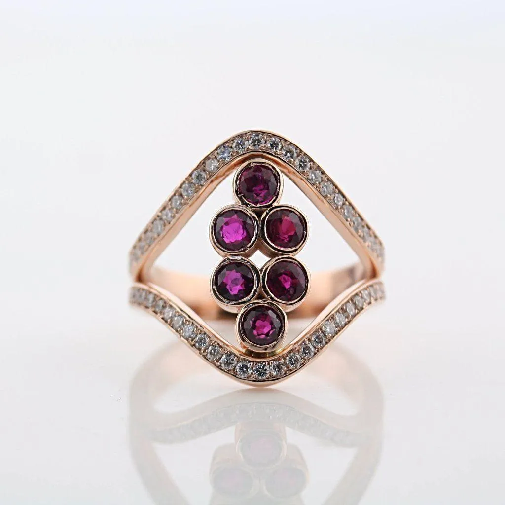 Ruby and Diamond Split Shank Ring 18K Yellow Gold
