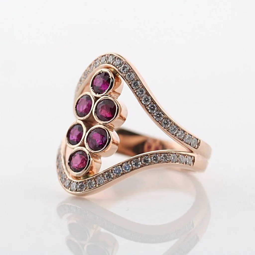 Ruby and Diamond Split Shank Ring 18K Yellow Gold