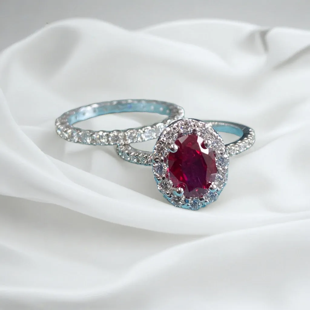 Ruby Engagement Ring Bridal Set
