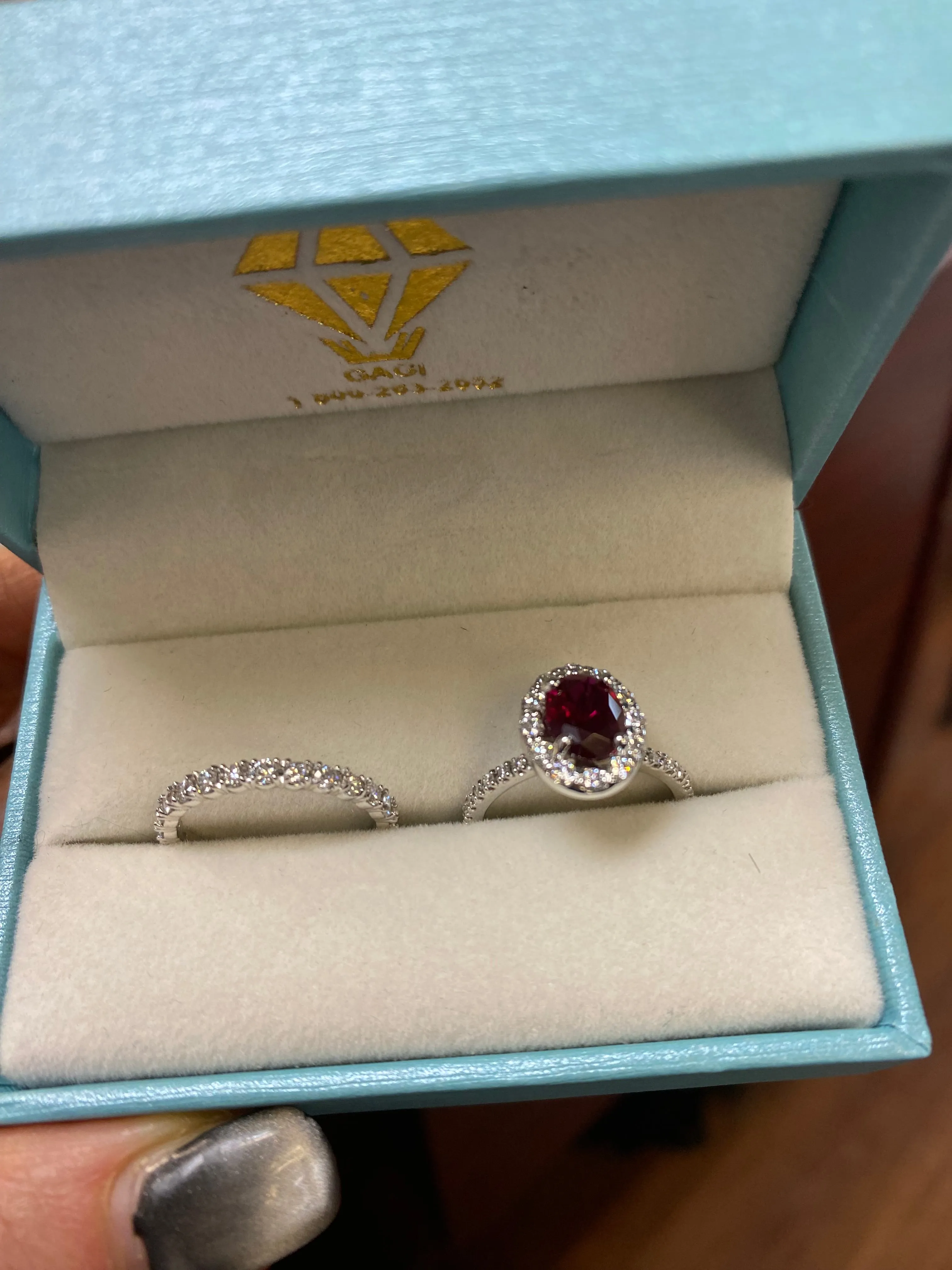 Ruby Engagement Ring Bridal Set