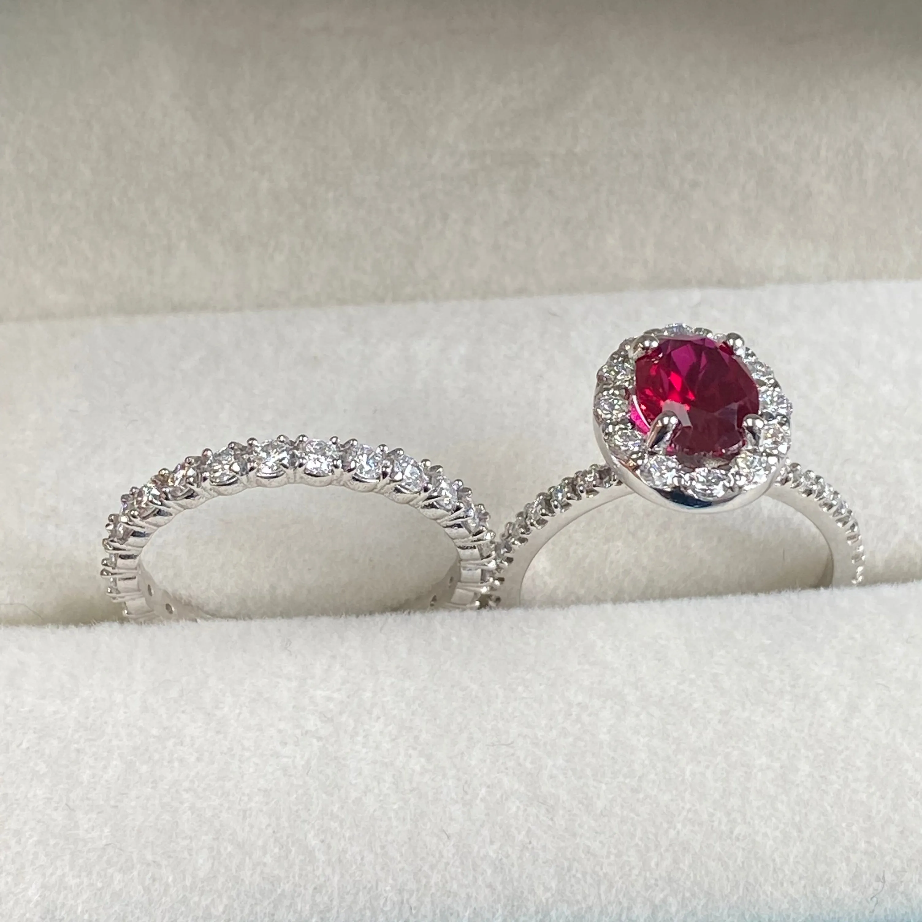 Ruby Engagement Ring Bridal Set
