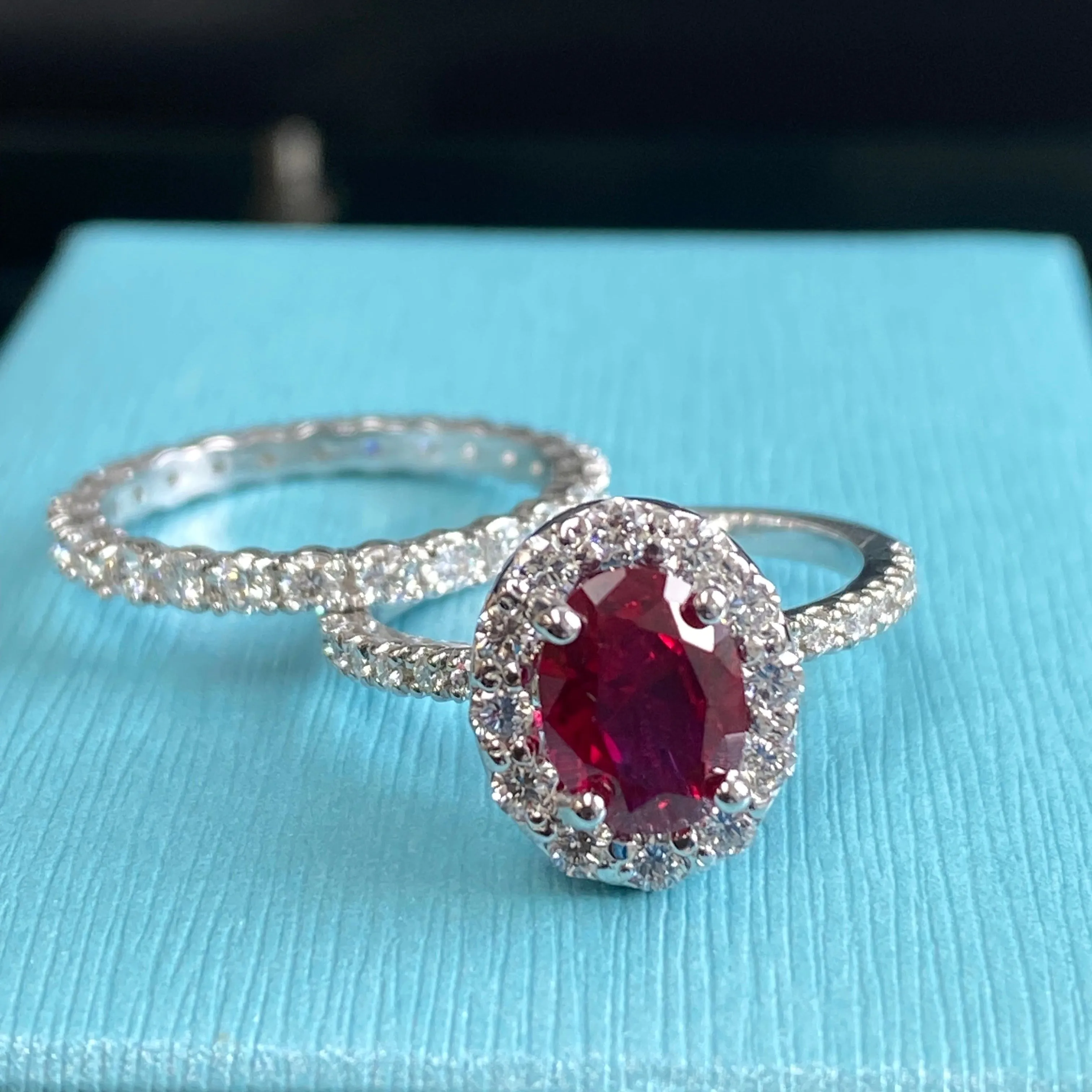 Ruby Engagement Ring Bridal Set