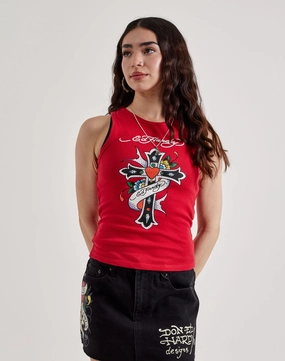 Runway fashion Ed Hardy Cross Rhinestone Rib Tank Top Fashion boutiques