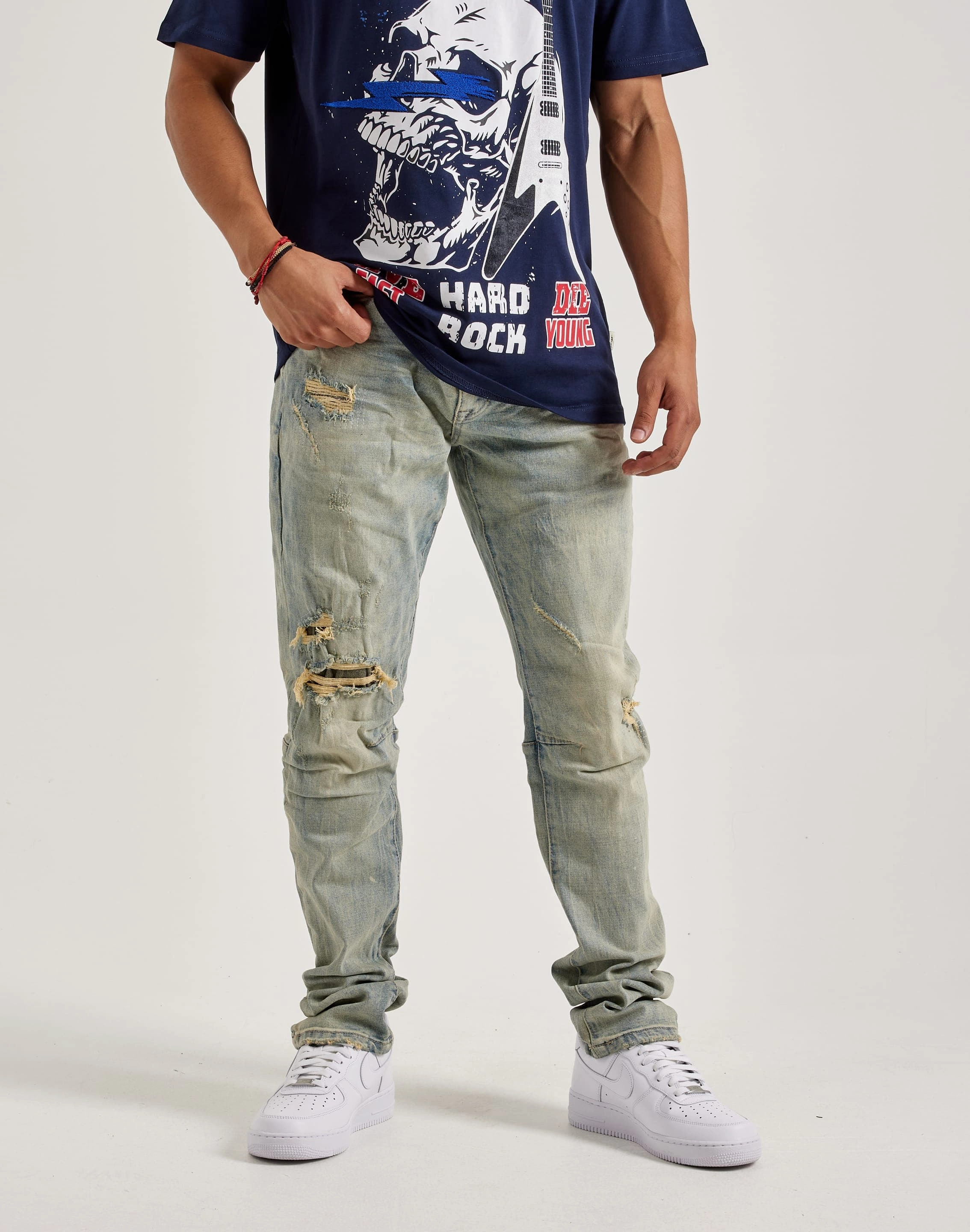Runway fashion Smoke Rise Rip & Repair Slim Denim Jeans Patterned fashion (floral, stripes, etc.)