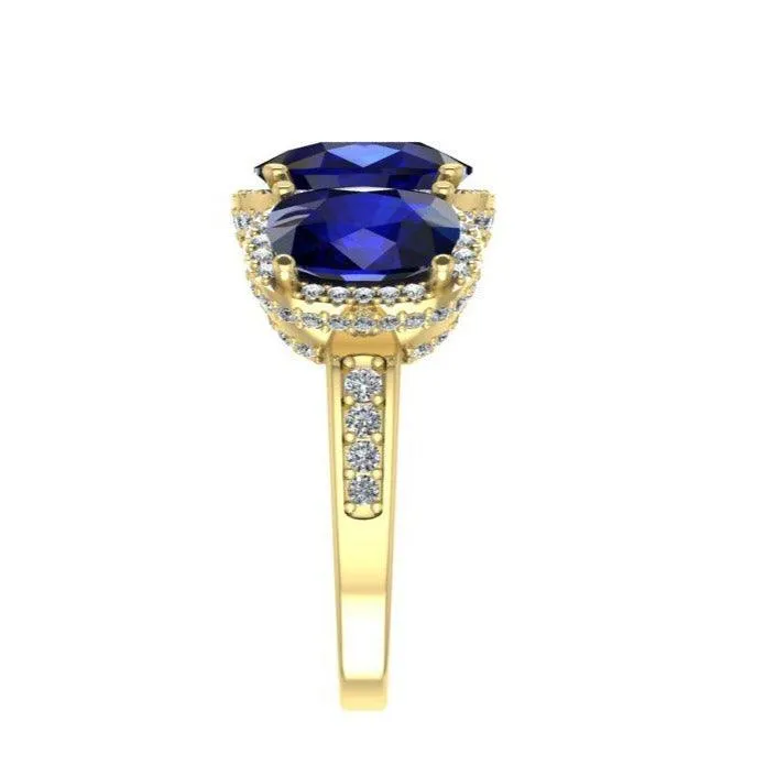 Sapphire and Diamond Halo Three Stone Ring