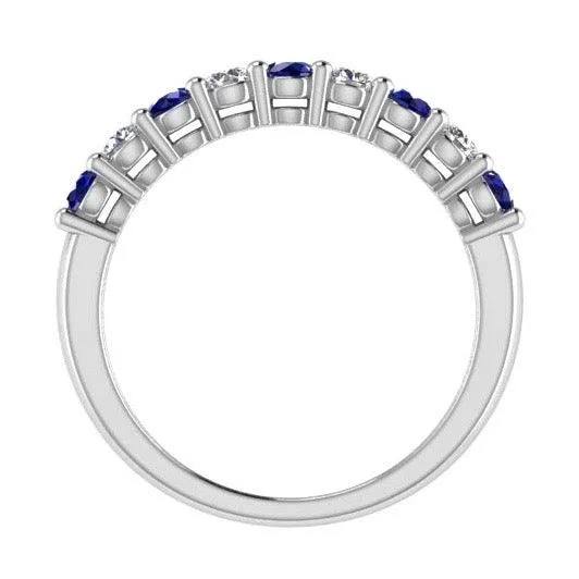 Sapphire and Diamond Semi Eternity Ring 14K Gold