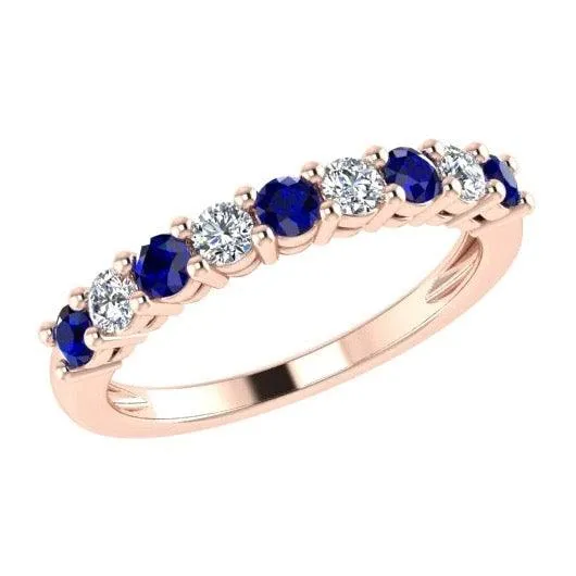 Sapphire and Diamond Semi Eternity Ring 14K Gold