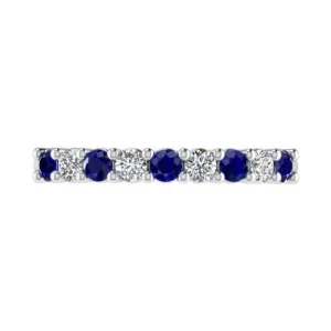 Sapphire and Diamond Semi Eternity Ring 14K Gold