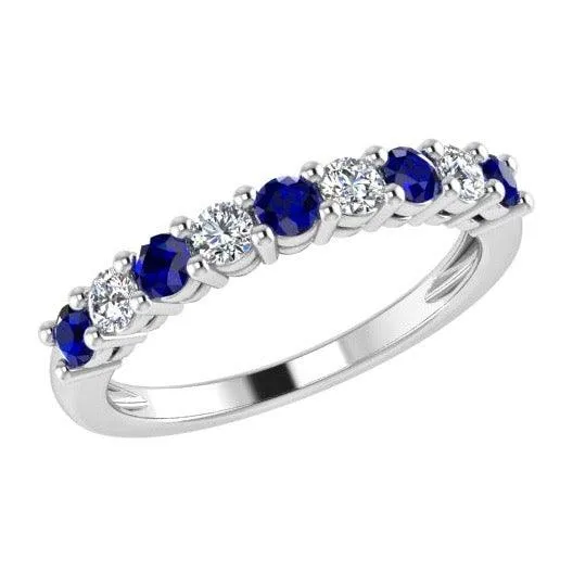 Sapphire and Diamond Semi Eternity Ring 14K Gold