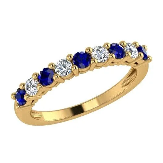 Sapphire and Diamond Semi Eternity Ring 14K Gold