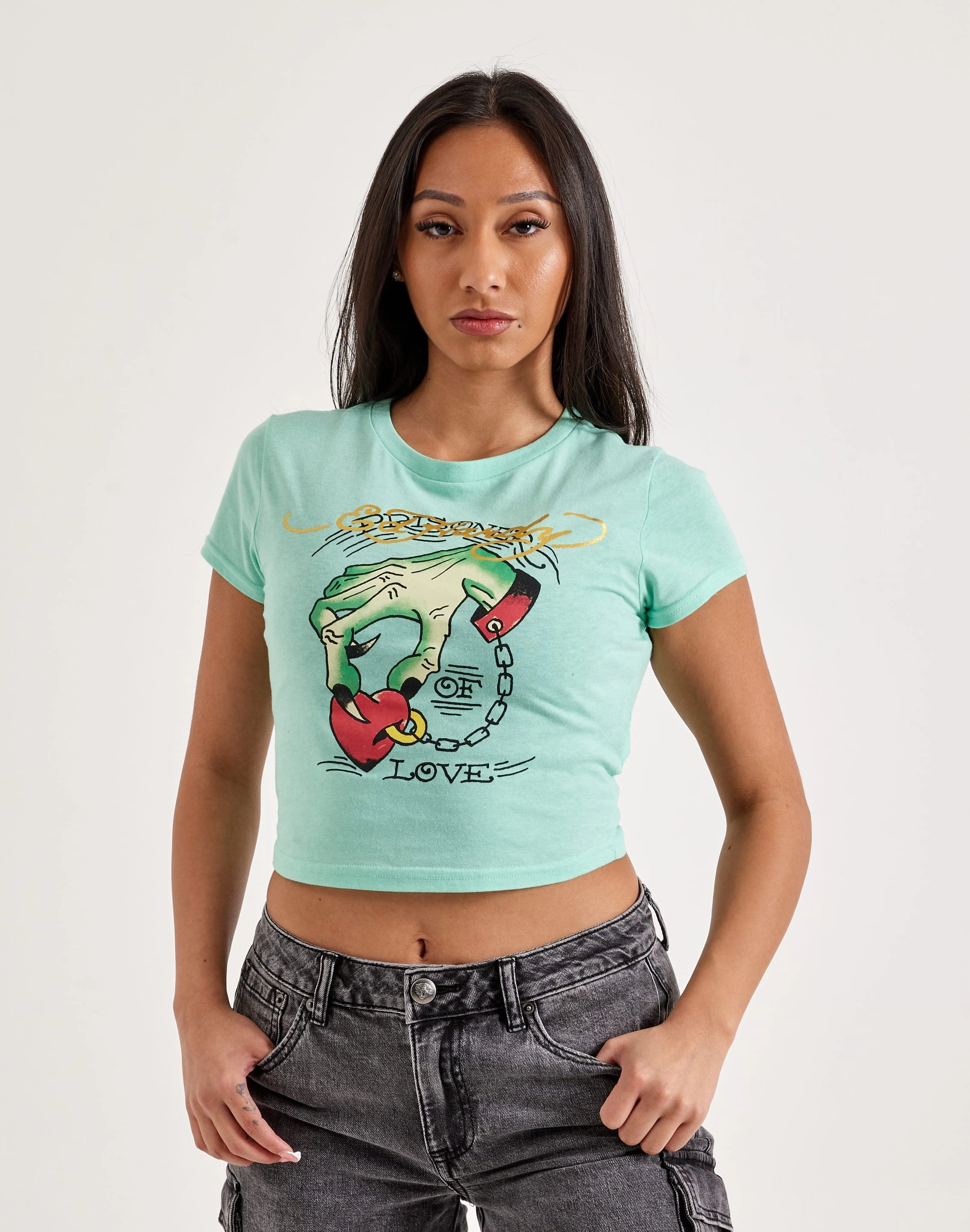 Ed Hardy Heart Hand Baby Tee Clearance fashion Lace - detailed fashion