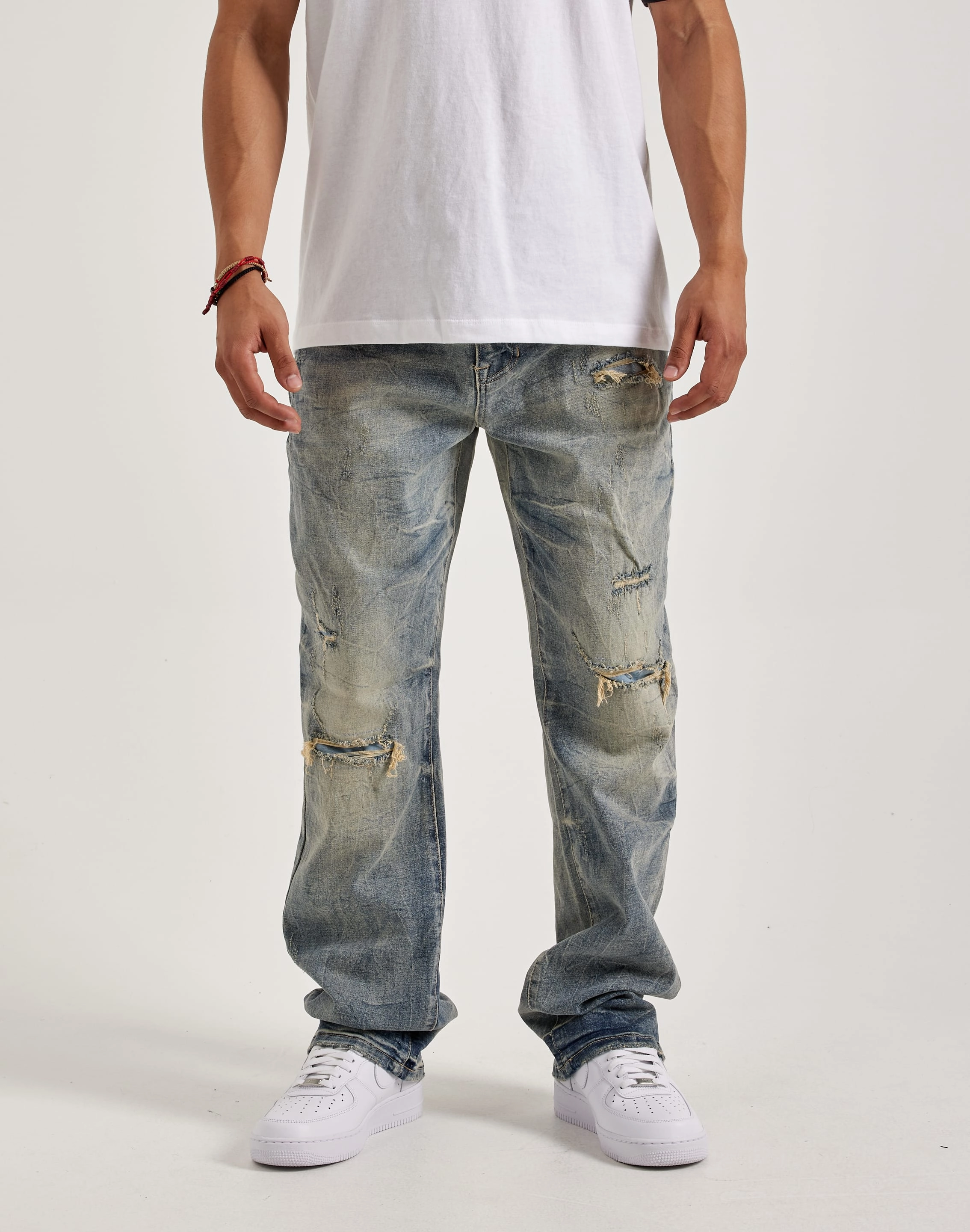 High - end fashion Smoke Rise Rip & Repair Straight Denim Jeans Free shipping offers