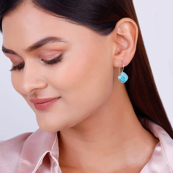 Silver Aqua Blue Crystal Earrings