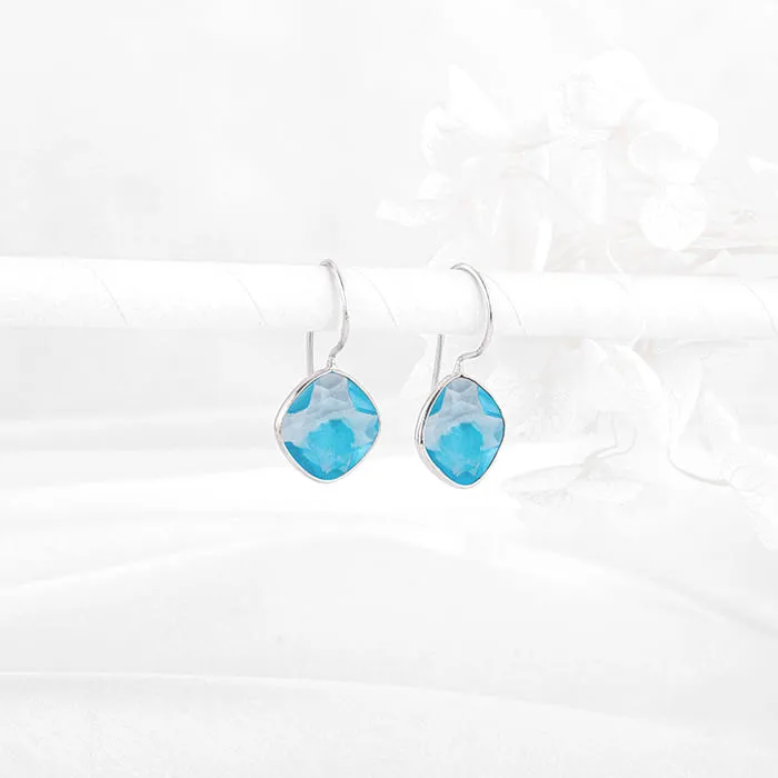 Silver Aqua Blue Crystal Earrings