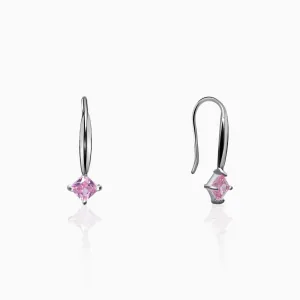 Silver Baby Pink Square Earrings