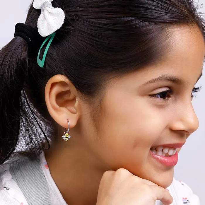 Silver Cheery Bee Kids Hoop Earrings (4-12 yrs)