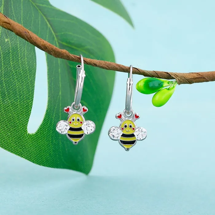Silver Cheery Bee Kids Hoop Earrings (4-12 yrs)