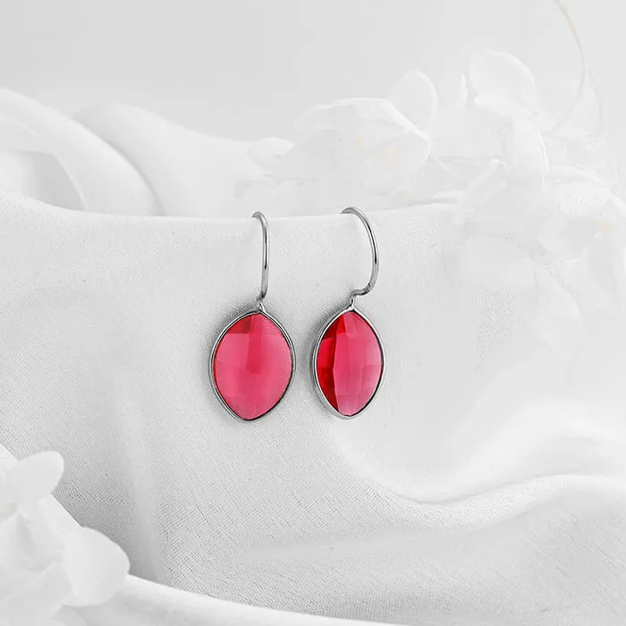 Silver Cherry Pink Crystal Earrings