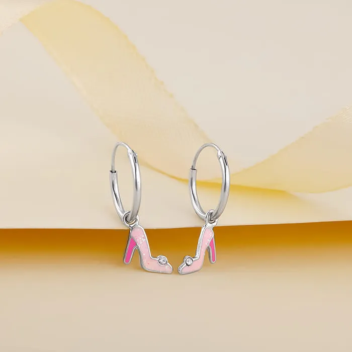 Silver Cinderella Shoes Kids Hoop Earrings (4-12 yrs)