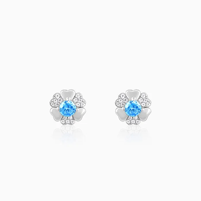 Silver Cobalt Blue Blooming Flower Earrings