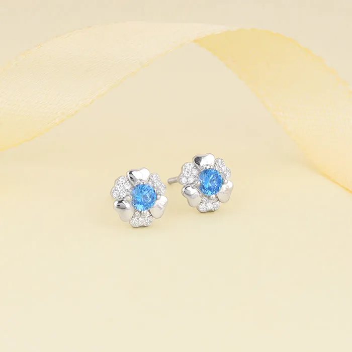 Silver Cobalt Blue Blooming Flower Earrings