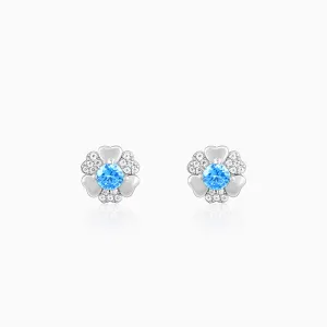 Silver Cobalt Blue Blooming Flower Earrings