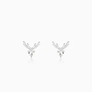 Silver Deer Heart Stud Earrings