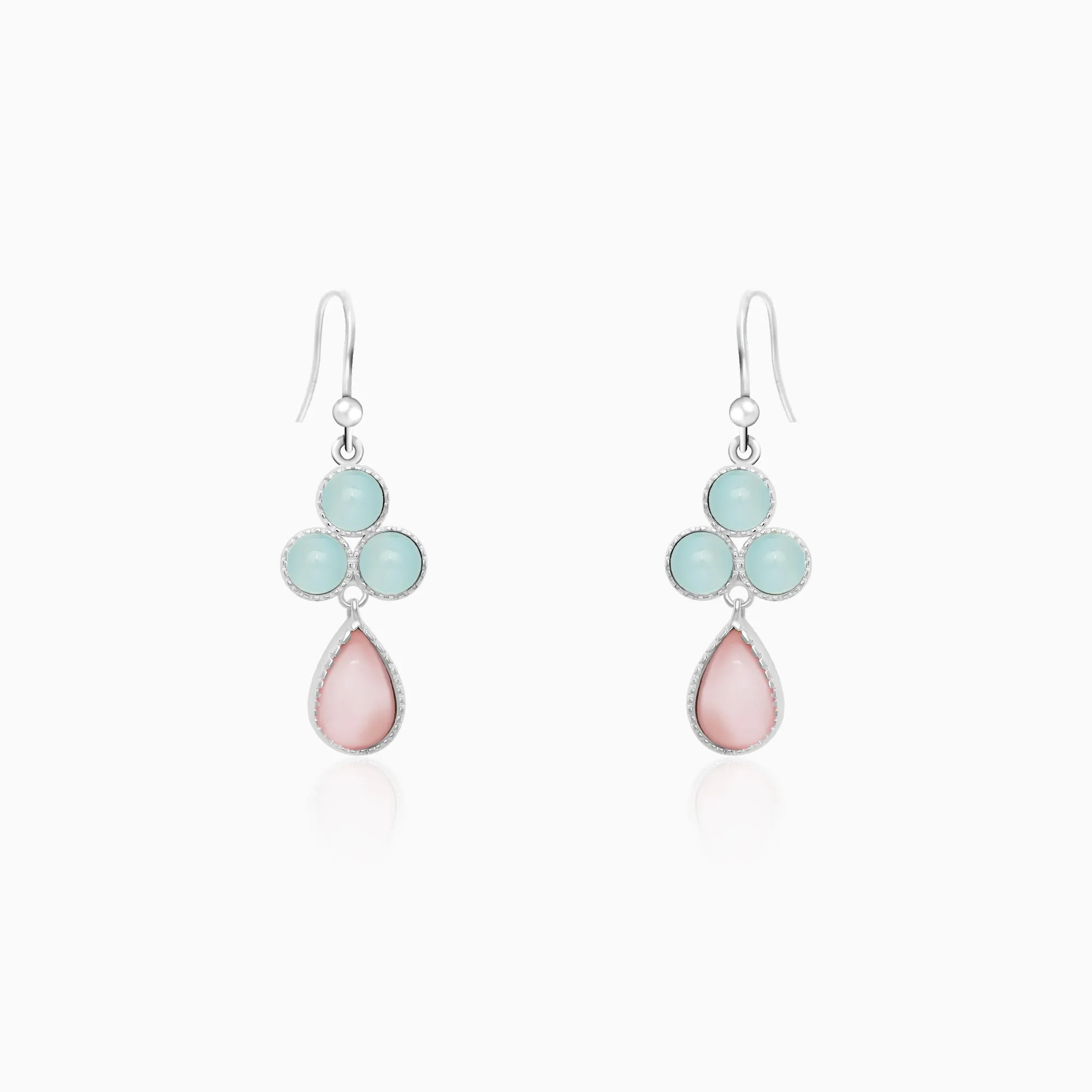 Silver Dual Tone Chalcedony Flower Drop Earrings