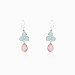 Silver Dual Tone Chalcedony Flower Drop Earrings