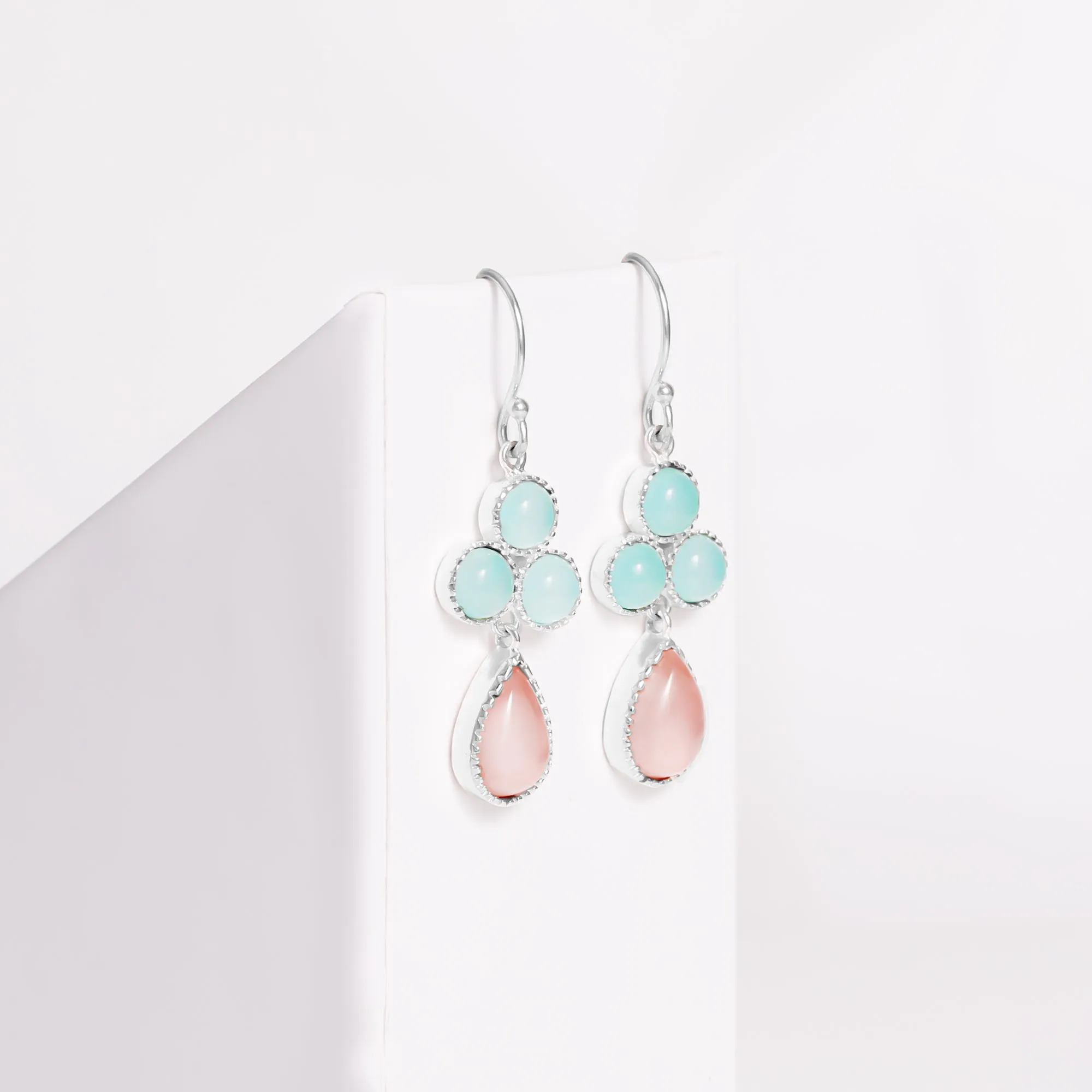 Silver Dual Tone Chalcedony Flower Drop Earrings