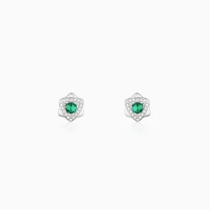 Silver Emerald Green Star Earrings