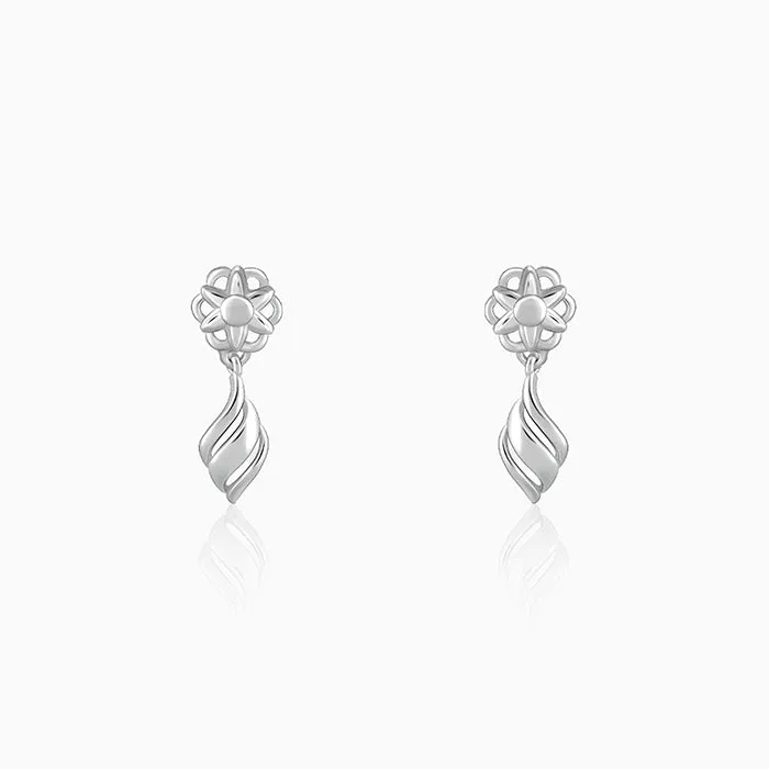 Silver Floral Twist Earrings
