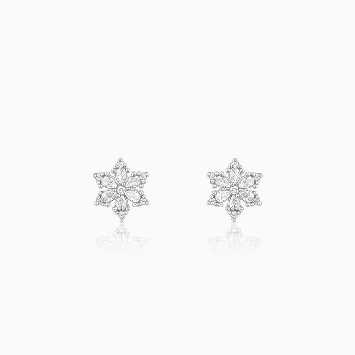 Silver Flowery Snowflake Studs