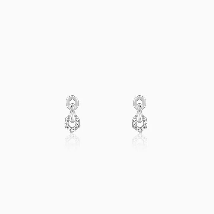 Silver Glittering Hexagon Earrings