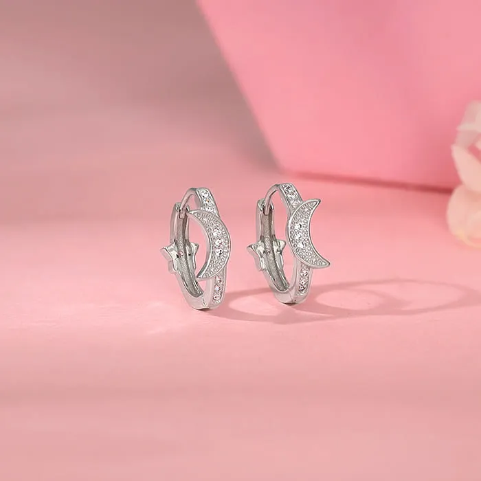 Silver Half Moon Hoop Earrings