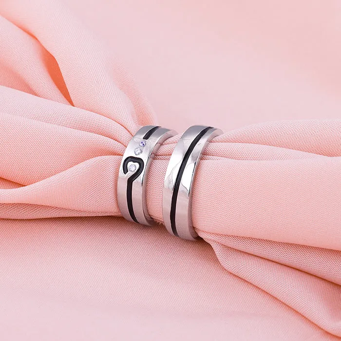 Silver Heart String Couple Rings